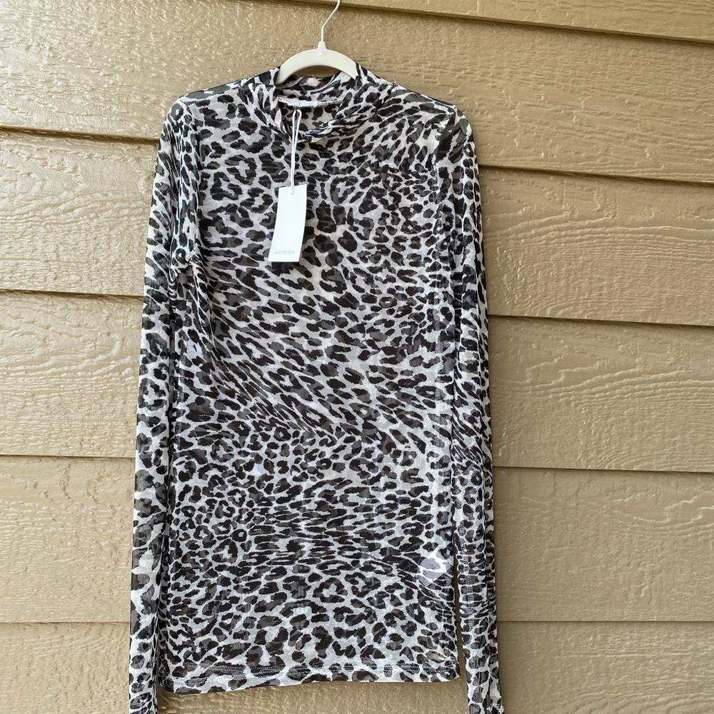 NWT Antistar Black Leopard Printed High Neck Top